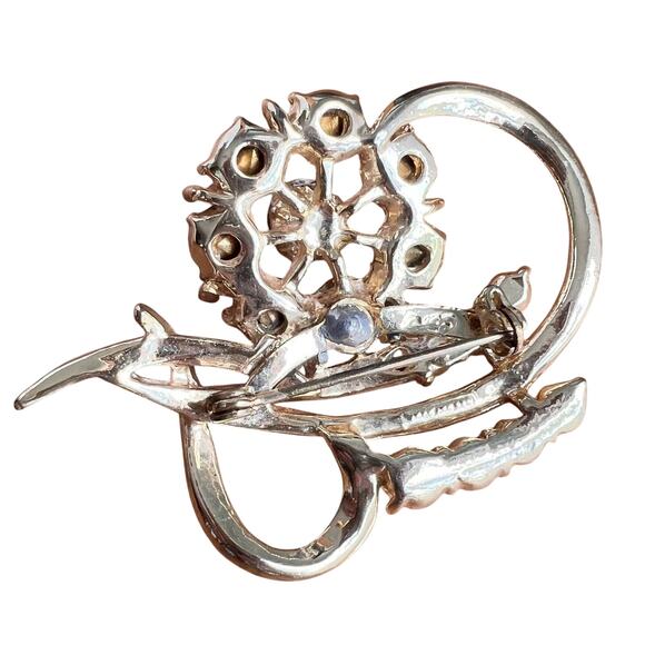 Vtg Coro Flower Brooch Gold Tone Clear Rhinestones Classic Signed Floral Pin Mom - Picture 4 of 12